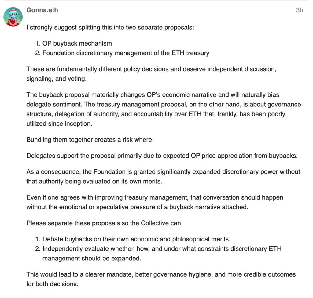 Optimism OP Buy Back – Скріншот коментаря Gonna
