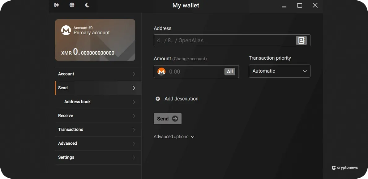 Monero GUI, anonymous crypto wallet for private XMR transactions