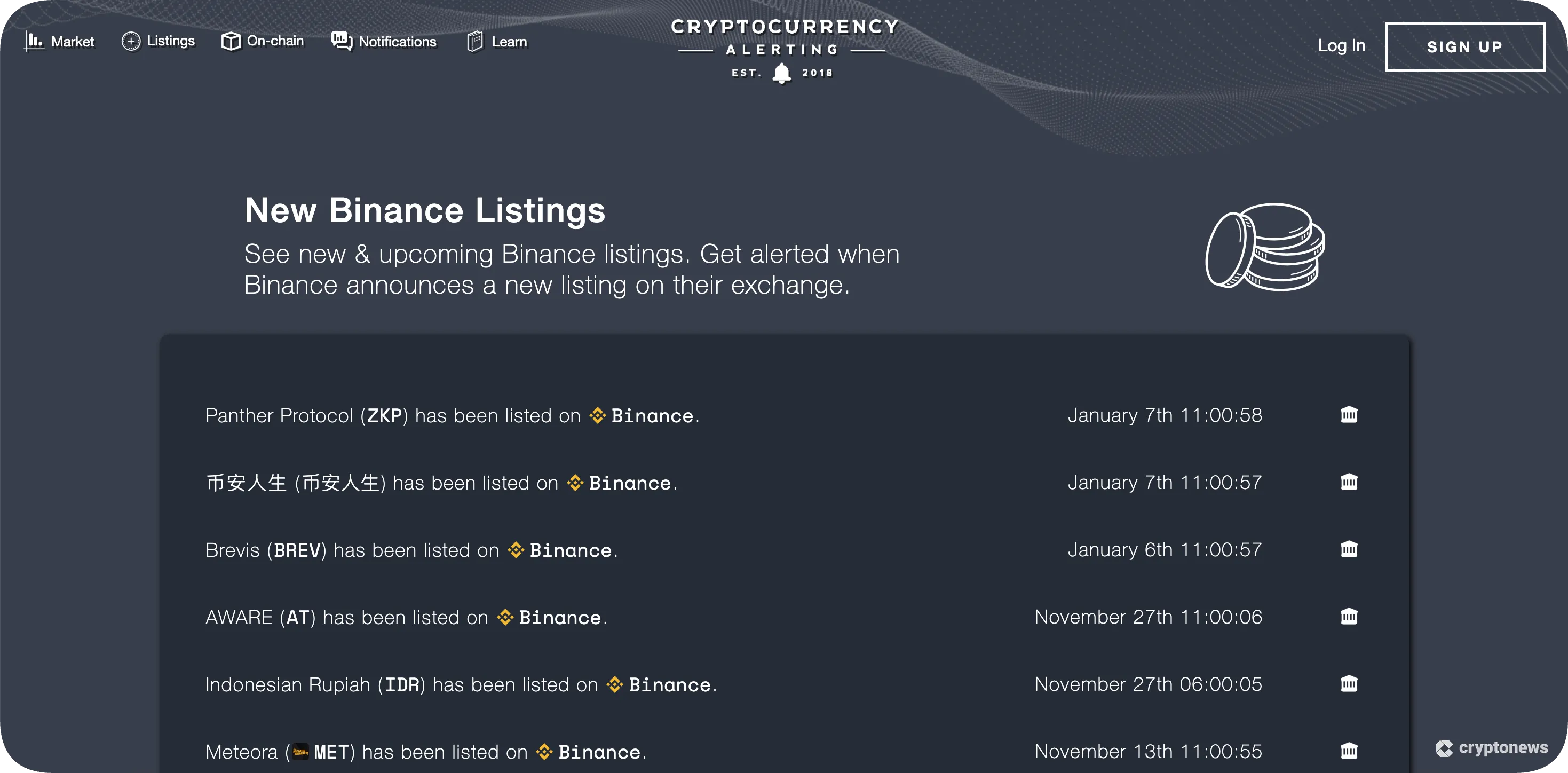 cryptocurrency alerts binance new listings january 2026