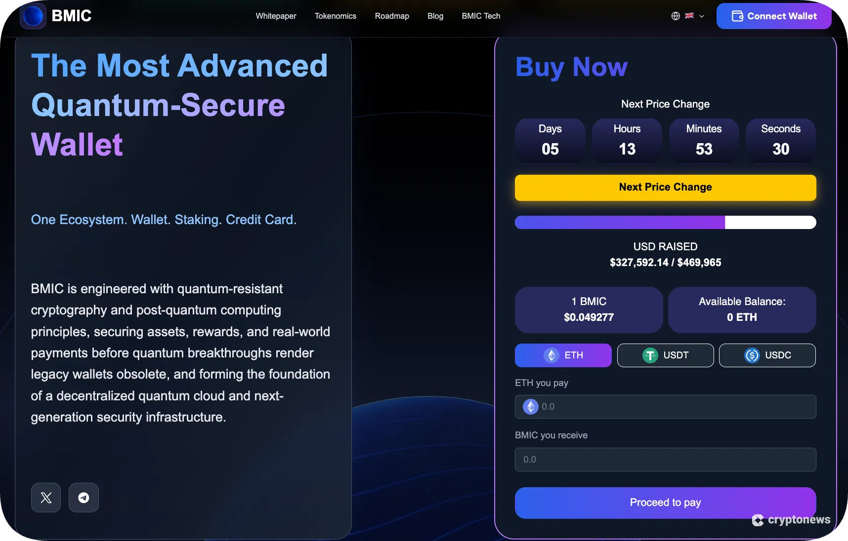 screenshot of the BMIC presale site