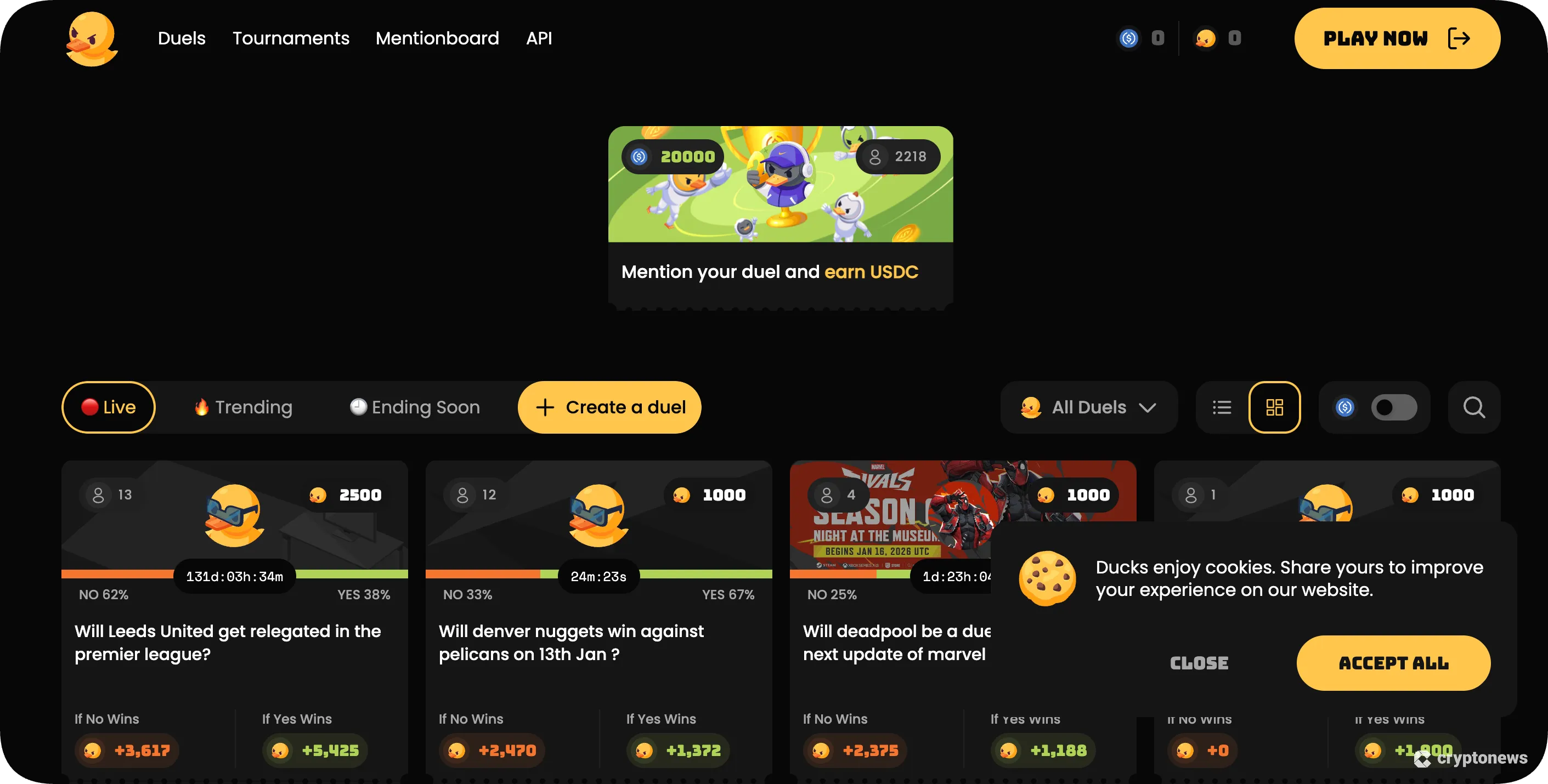 duel duck prediction platform january 2026