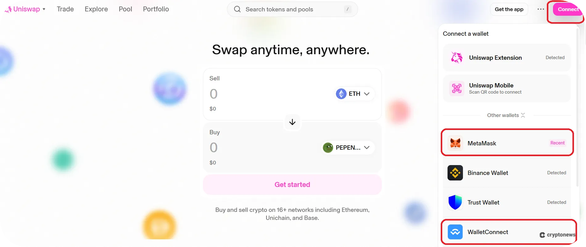 screenshot of uniswap