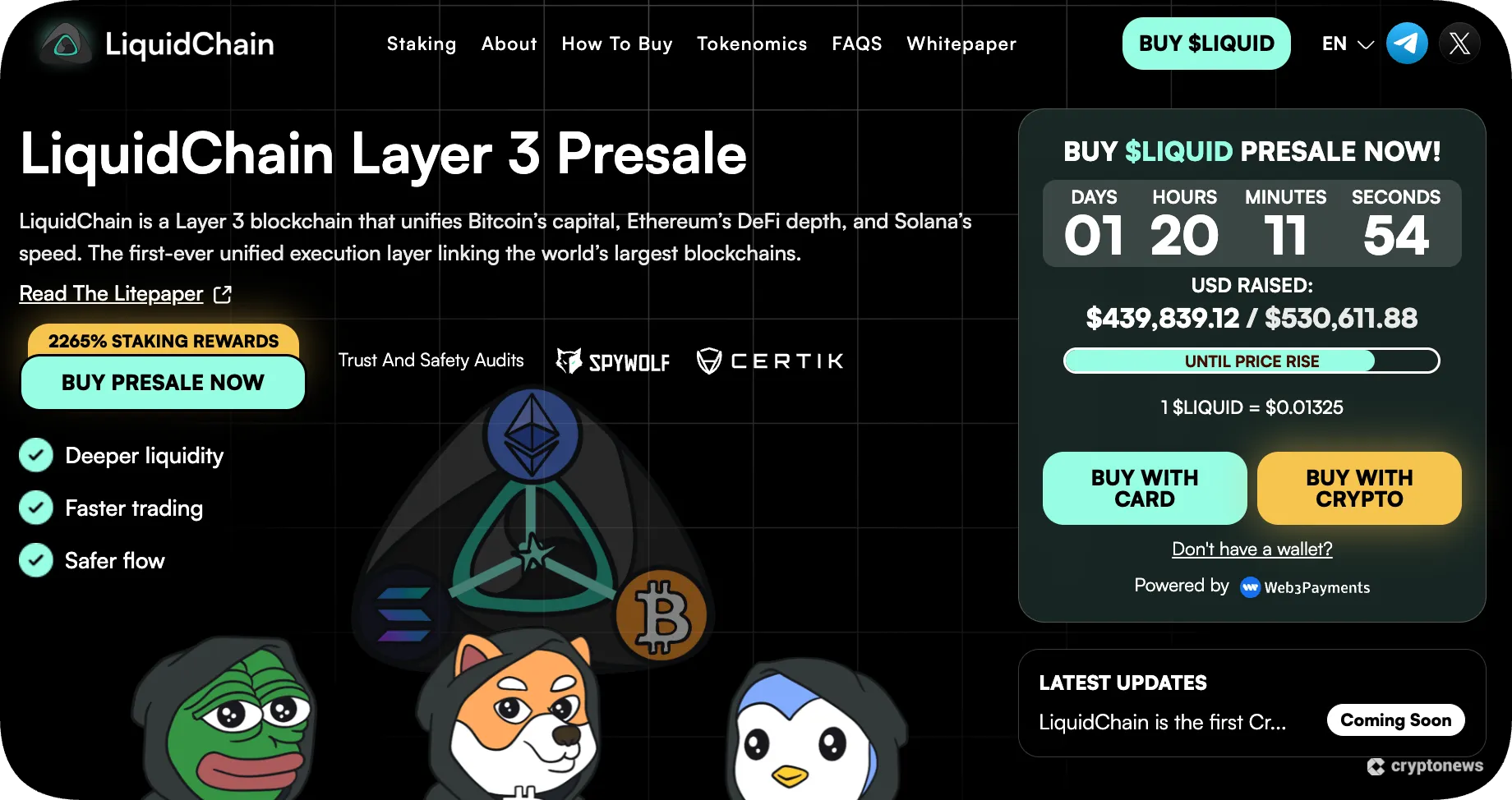 Screenshot of the LiquidChain presale before it lists on CEXs