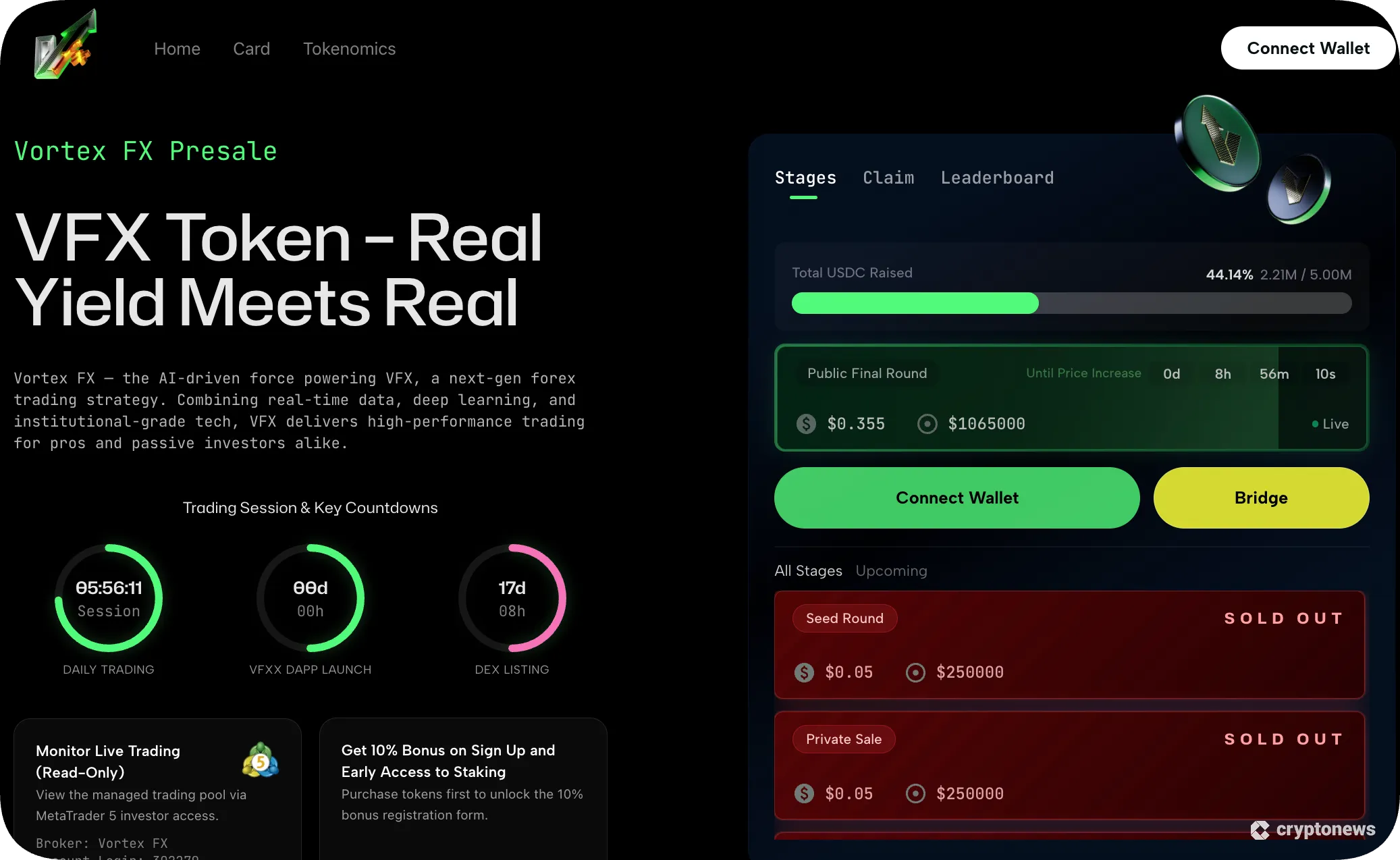 screenshot of the VFX token presale