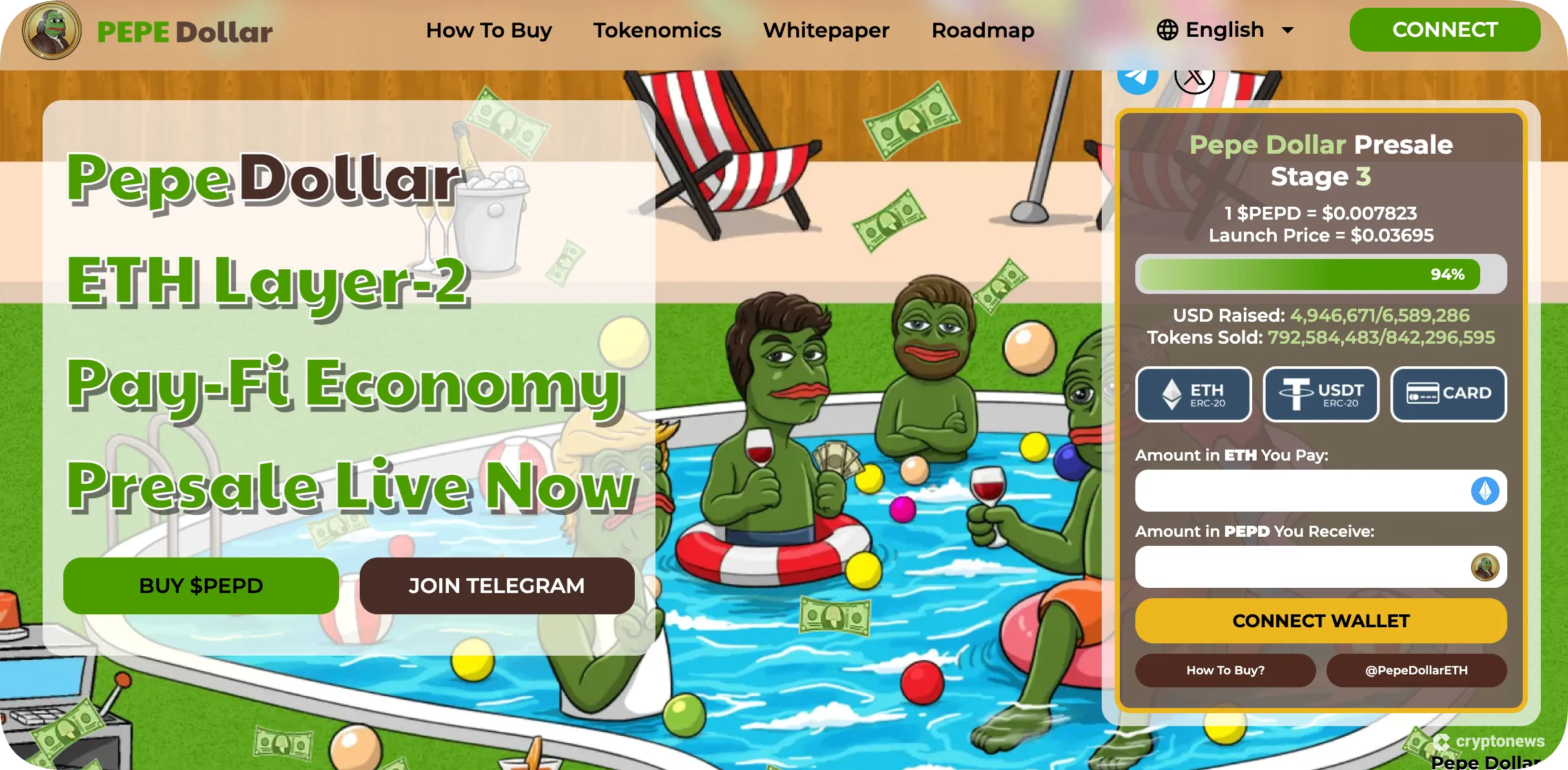 screenshot of the presale Pepe dollar