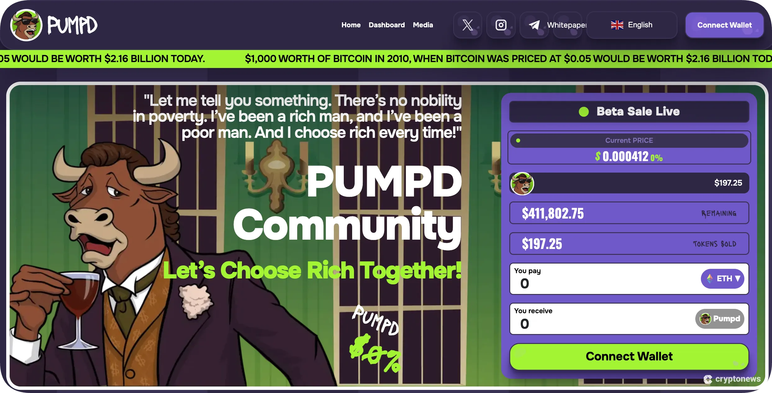screenshot of the PUMPD presale site