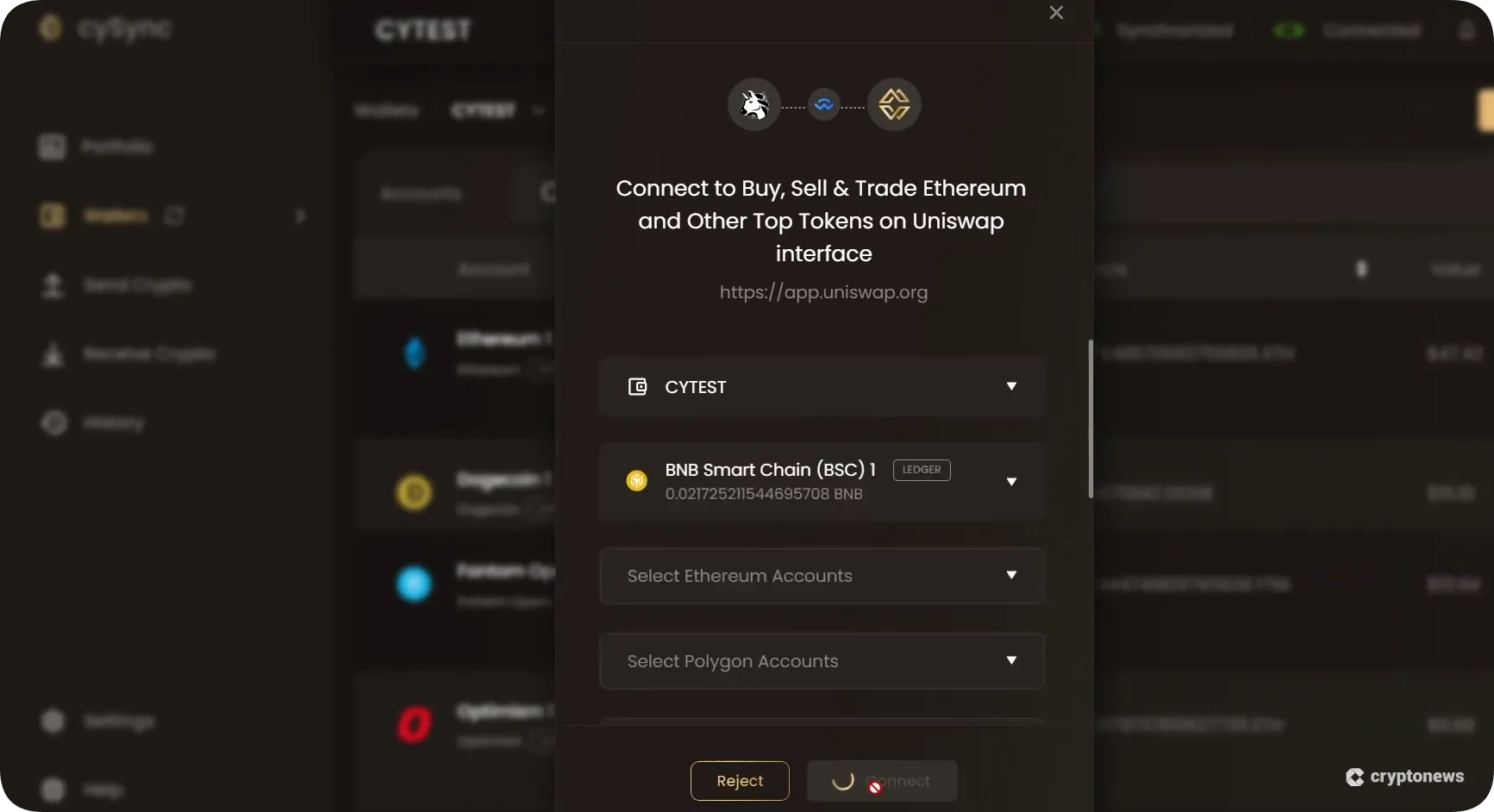 cypherock x1, conneted to uniswap via walletconnect