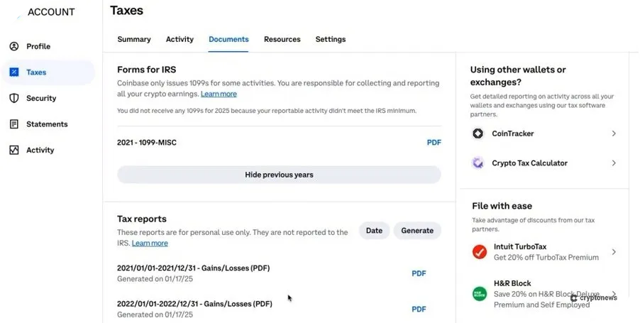 coinbase taxes portal