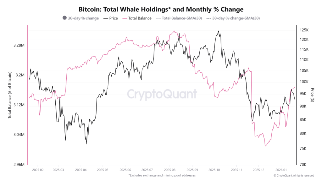 Strive Bitcoin Accumulation - Total Whale Holdings and Monthly % Chnage