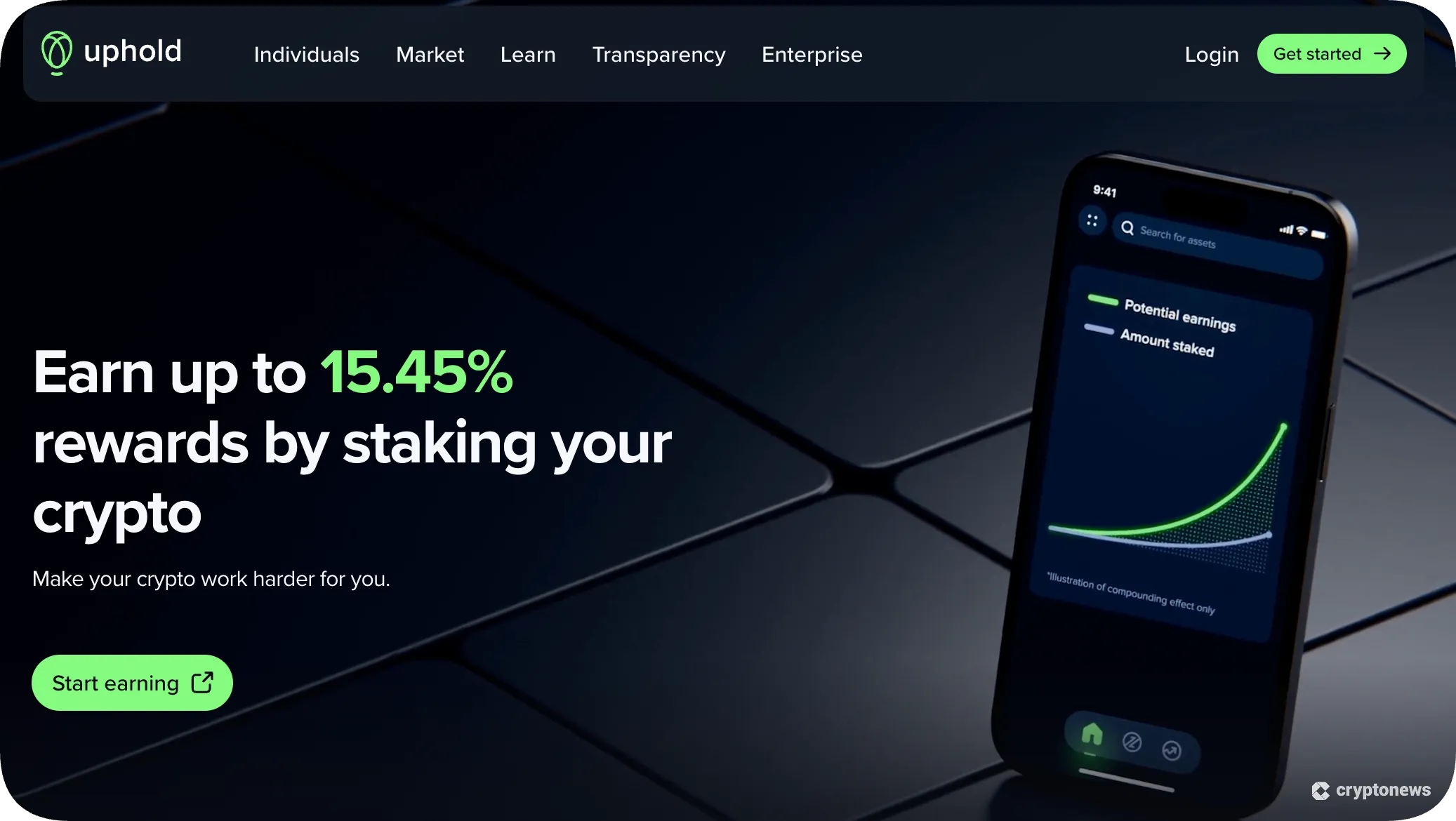 Screenshot of Uphold's staking platform