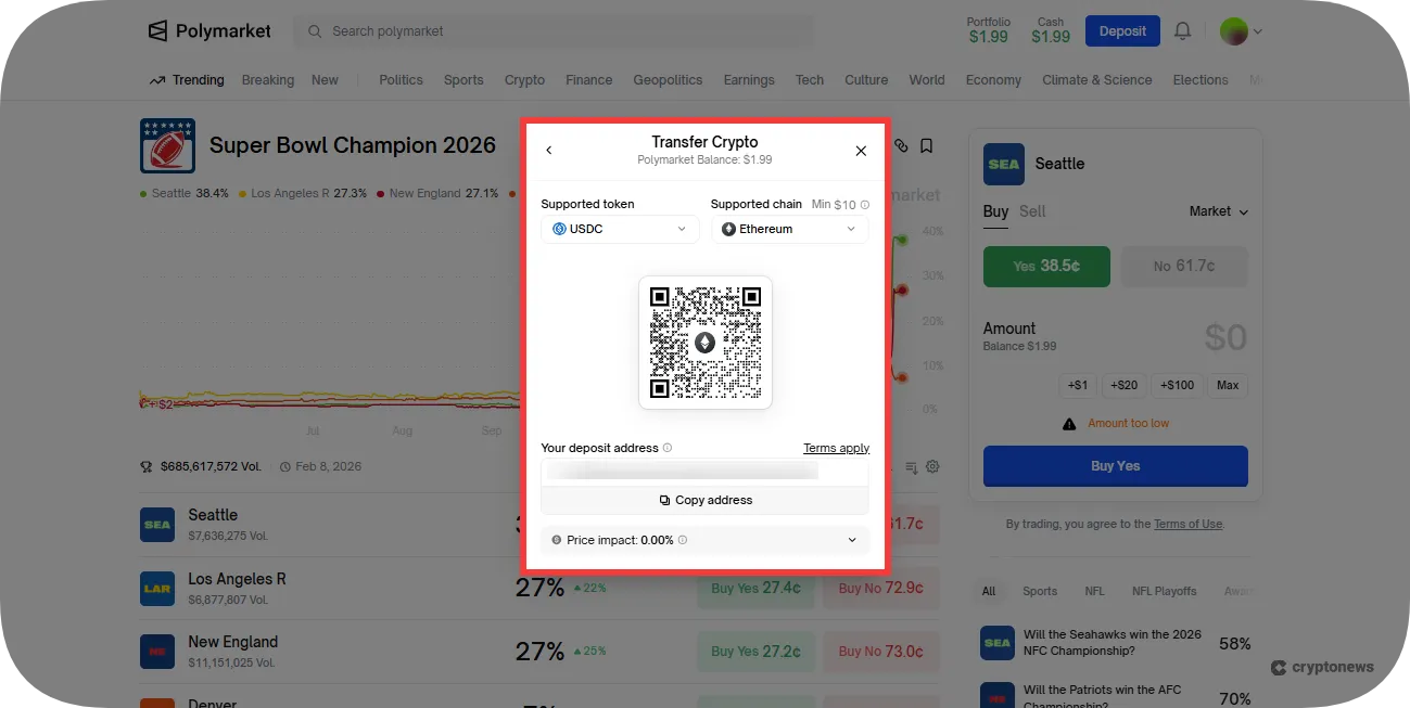 Deposit through Transfer Crypto