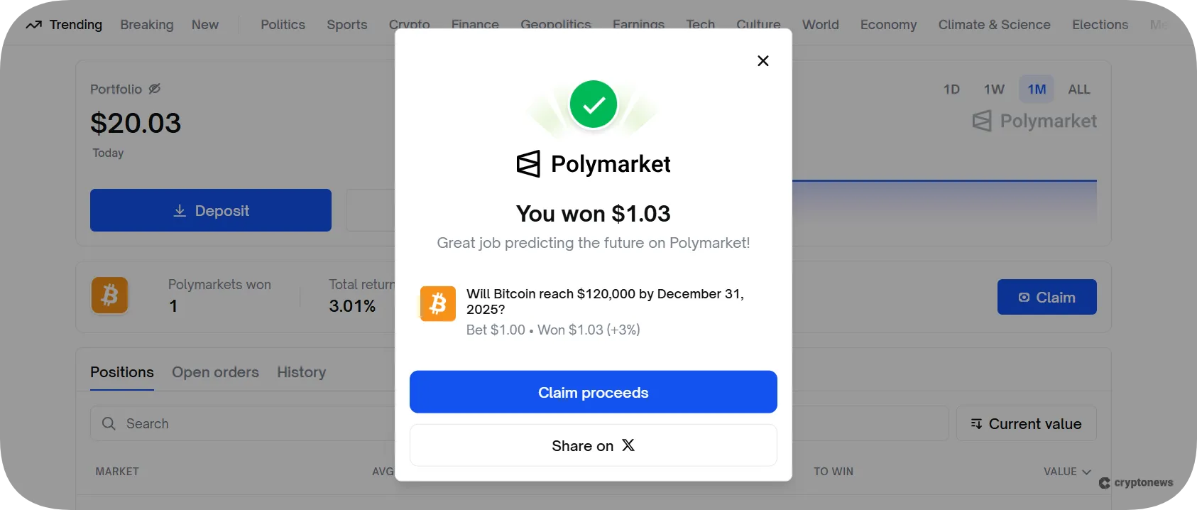 Screenshot of Polymarket market 5