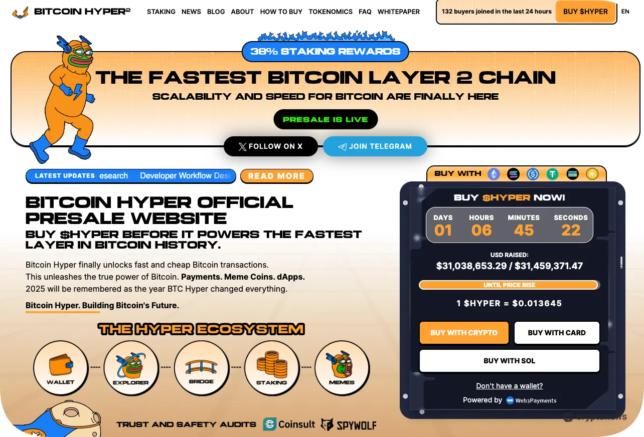 screenshot of the official HYPER presale site