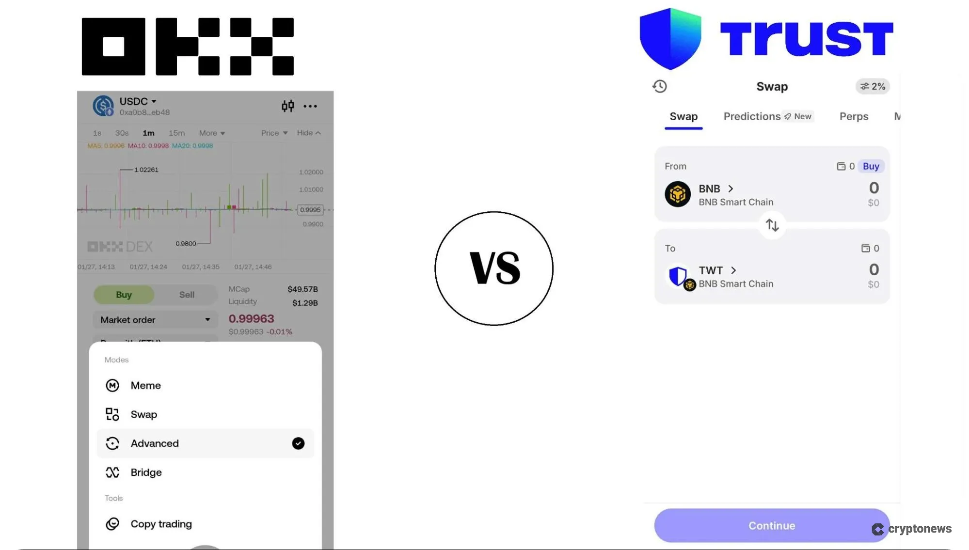 okx wallet vs trust wallet, swap features comparison