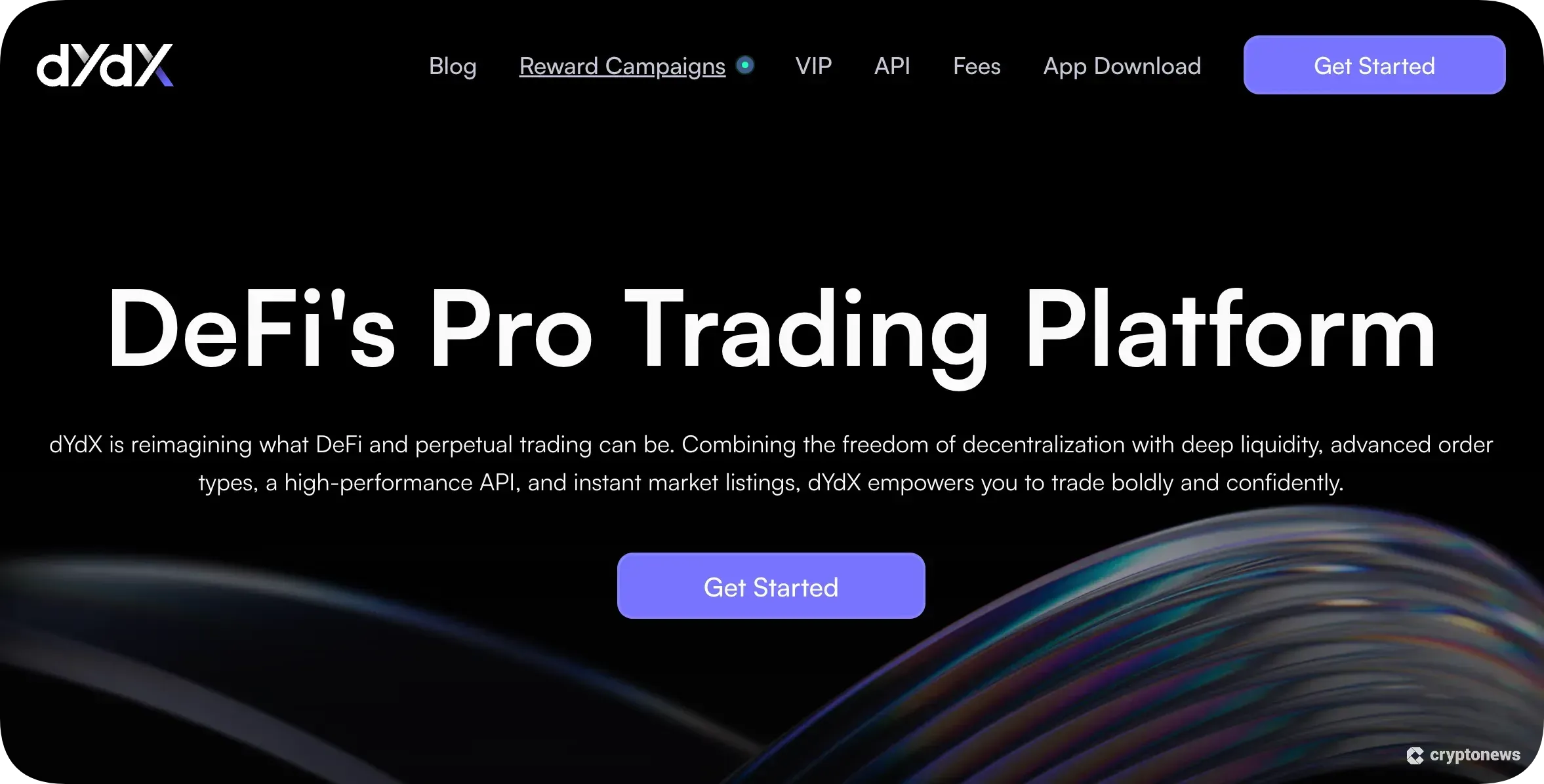 screenshot of dydx, Best for Decentralized Perpetual Trading
