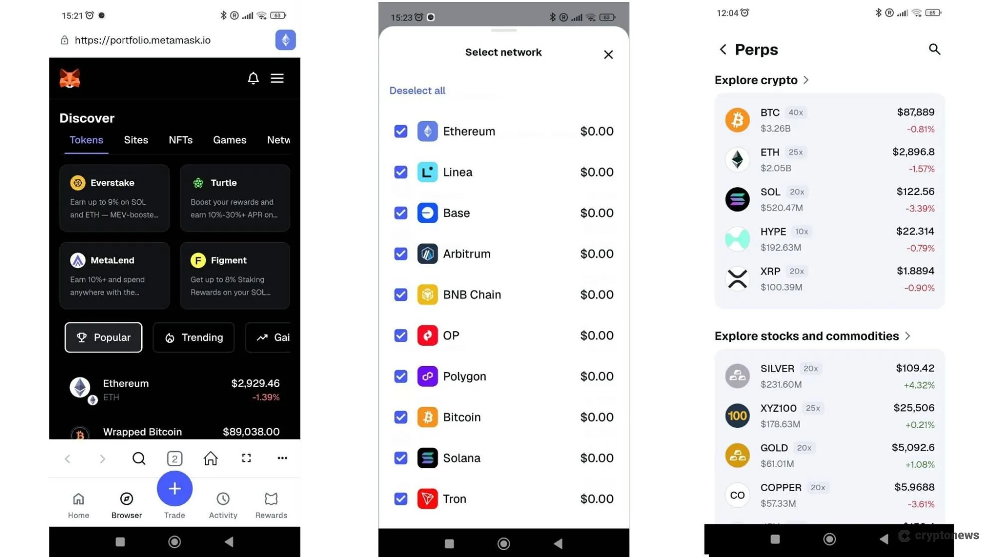 metamask, supported coins and perpetual swaps features