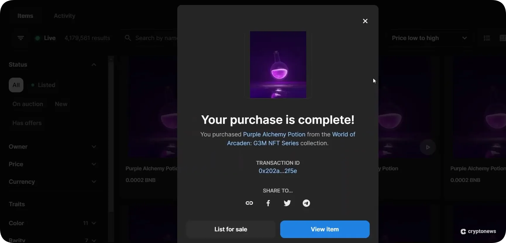 cypherock x1 nft purchase completed