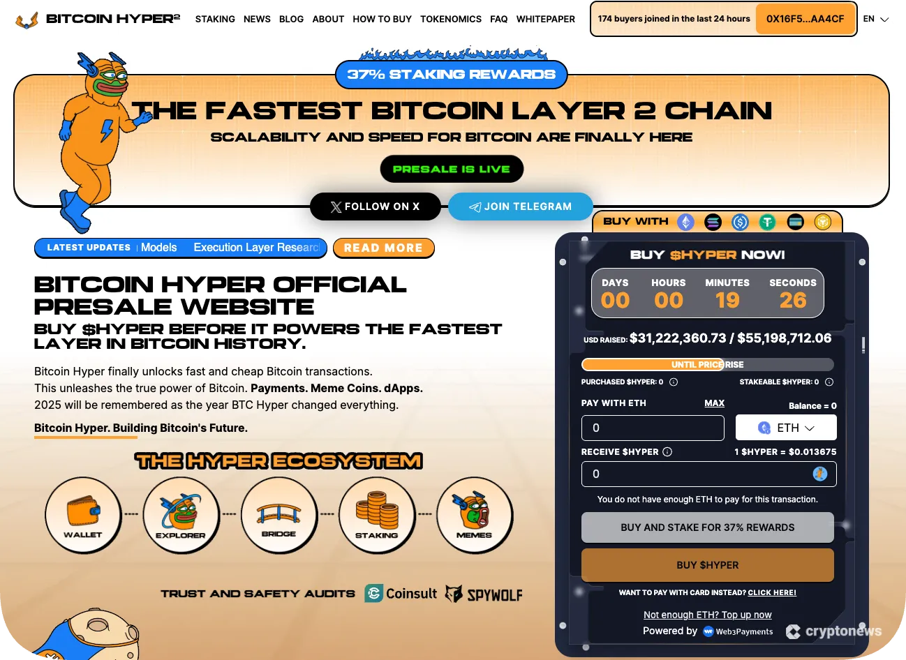 screenshot of the official presale page of Bitcoin Hyper