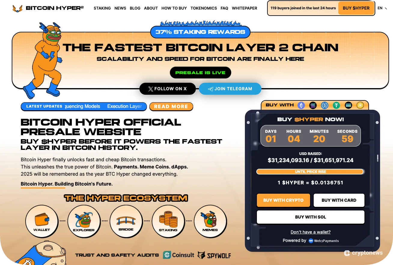 top alternative to Blockdag, Bitcoin Hyper's presale page