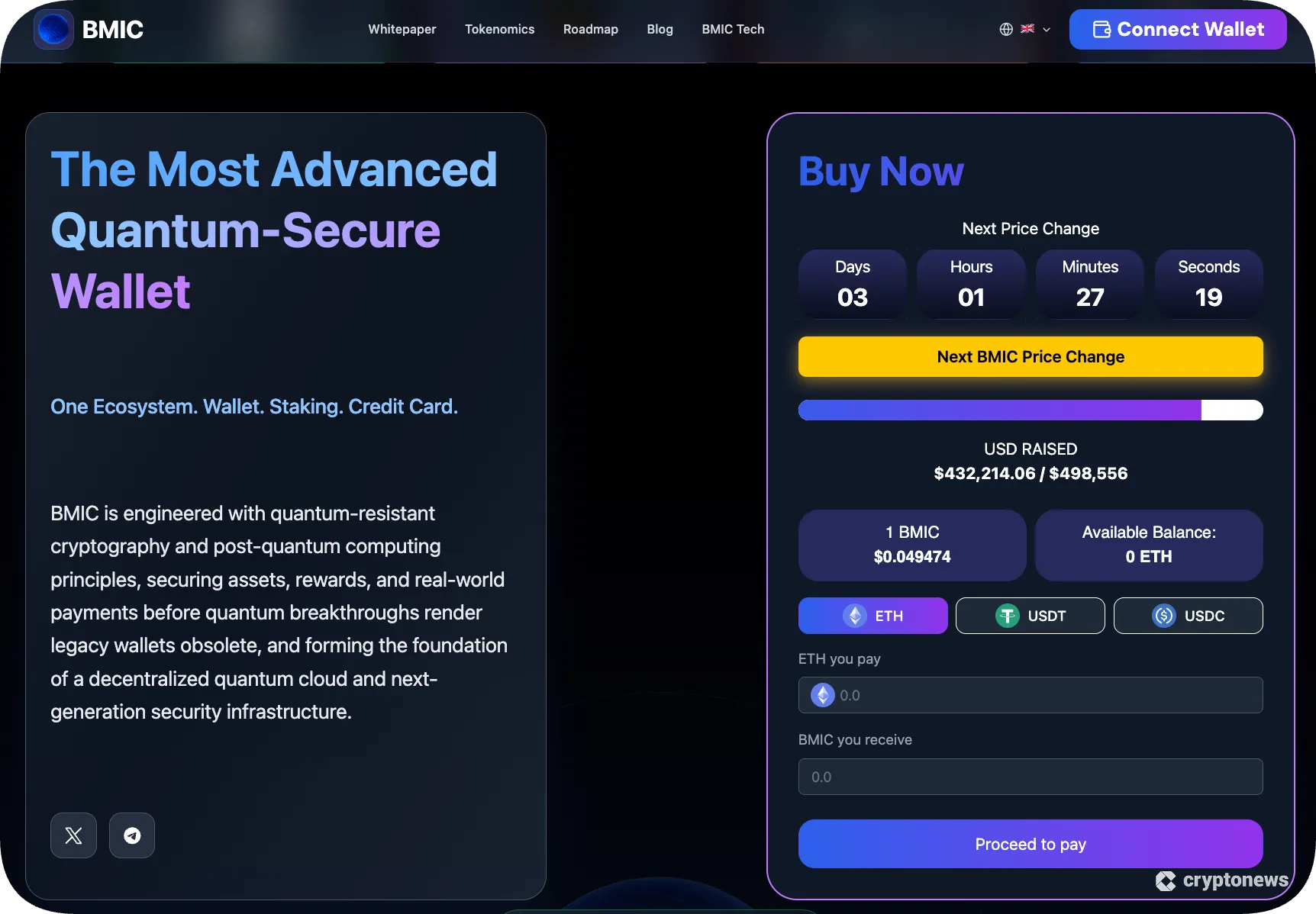 screenshot of the BMIC presale page