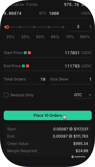 placing an order on hyperliquid