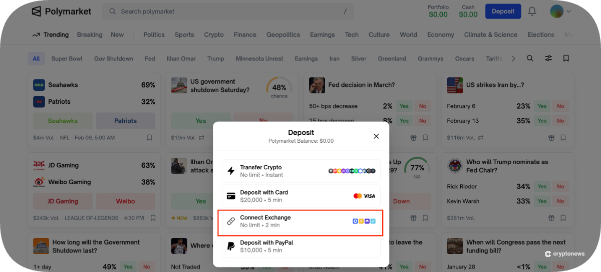 how to connect your crypto exchange account to polymarket