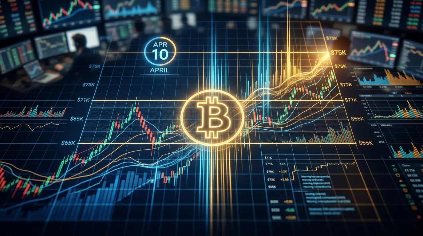 Bitcoin at critical $75K resistance point with CPI inflation report decision pressure shown through technical analysis visualization