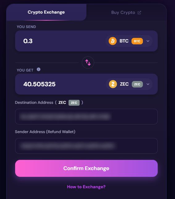 Exchange ZEC