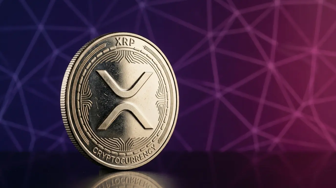 XRP cryptocurrency coin with purple and magenta gradient background representing political donation