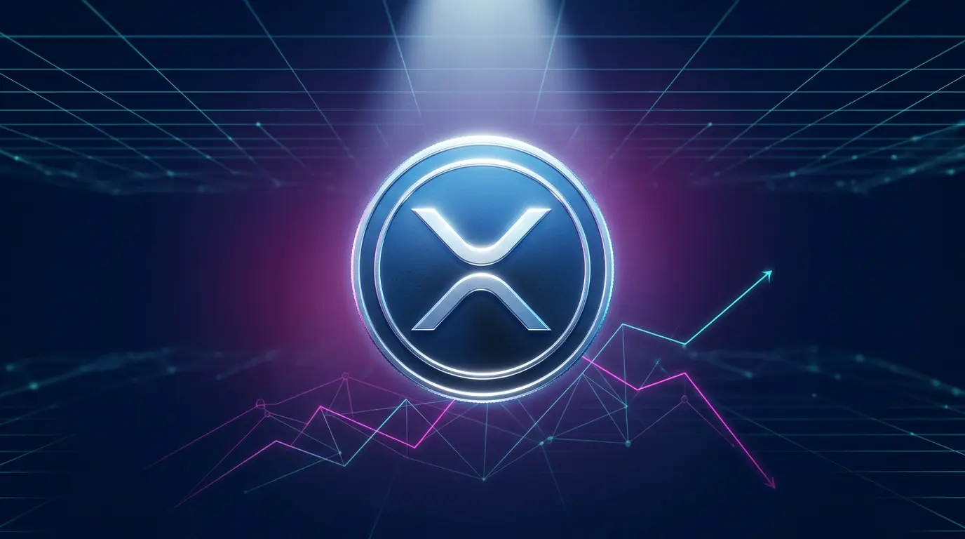 XRP cryptocurrency coin with technical grid and price trajectory lines showing breakout potential