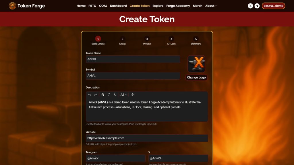 Token Forge gives creators a guided no-code setup flow for launching a token on Base.
