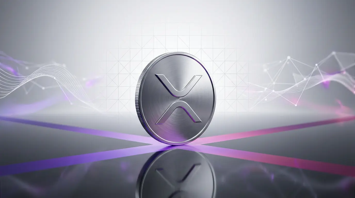 XRP cryptocurrency coin with purple gradient lighting and network visualization elements