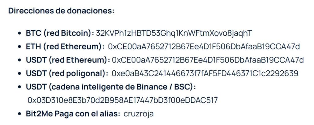Direcciones de billeteras para donaciones de Bit2Me