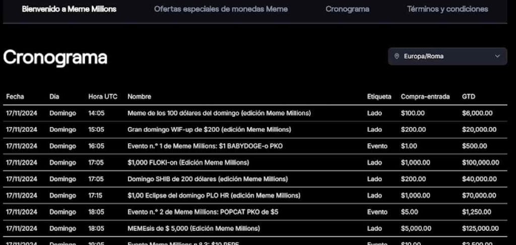 cronograma de eventos en coinpoker