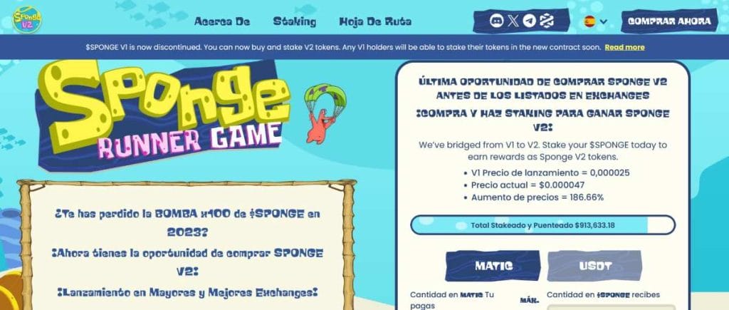 SpongeV2 se puede adquirir antes de su listado en exchanges