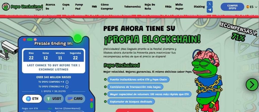 La memecoin Pepe Unchained superó los 40 millones de dólares en preventa.