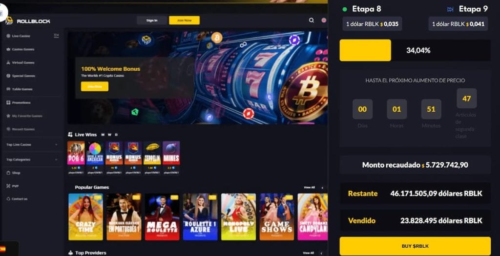Home de la preventa de RollBlock, una de las mejores altcoins con futuro