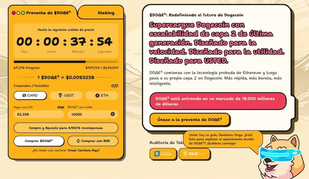 La nueva preventa de Doge² ya ha recaudado casi medio millón de dólares