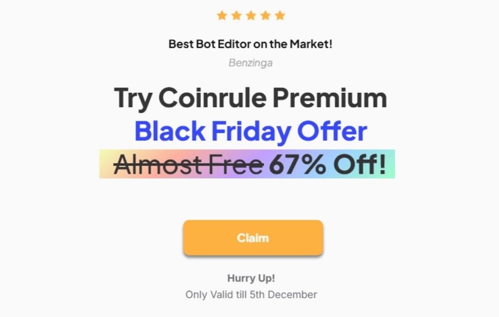 Las transacciones automatizadas con criptomonedas se hacen más asequibles con Coinrule en el Black Friday