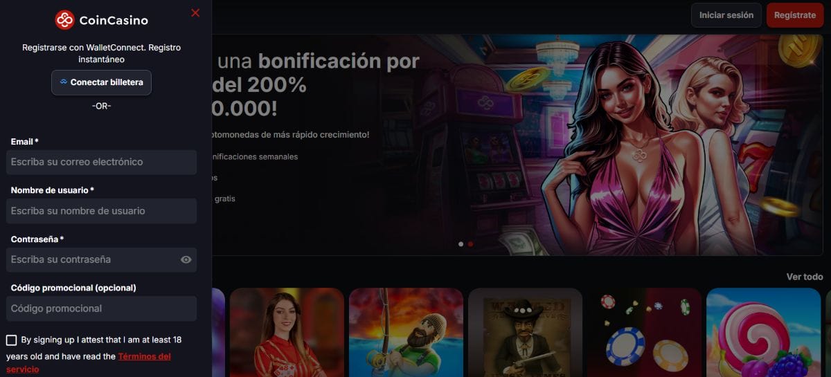 Registro en un Bitcoin Casino- Coin Casino