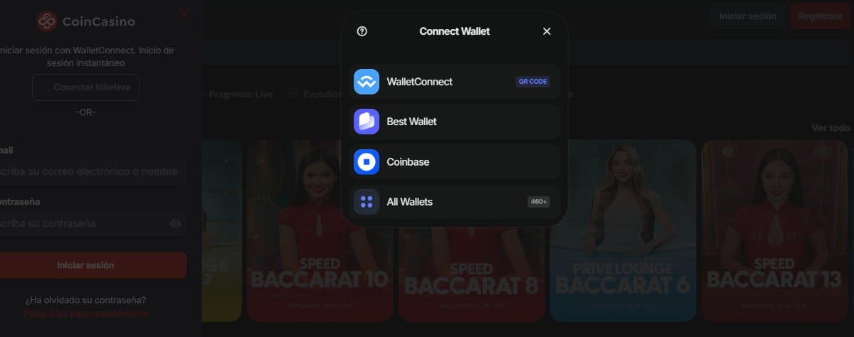 Conectar una billetera de criptomonedas a Coin Casino