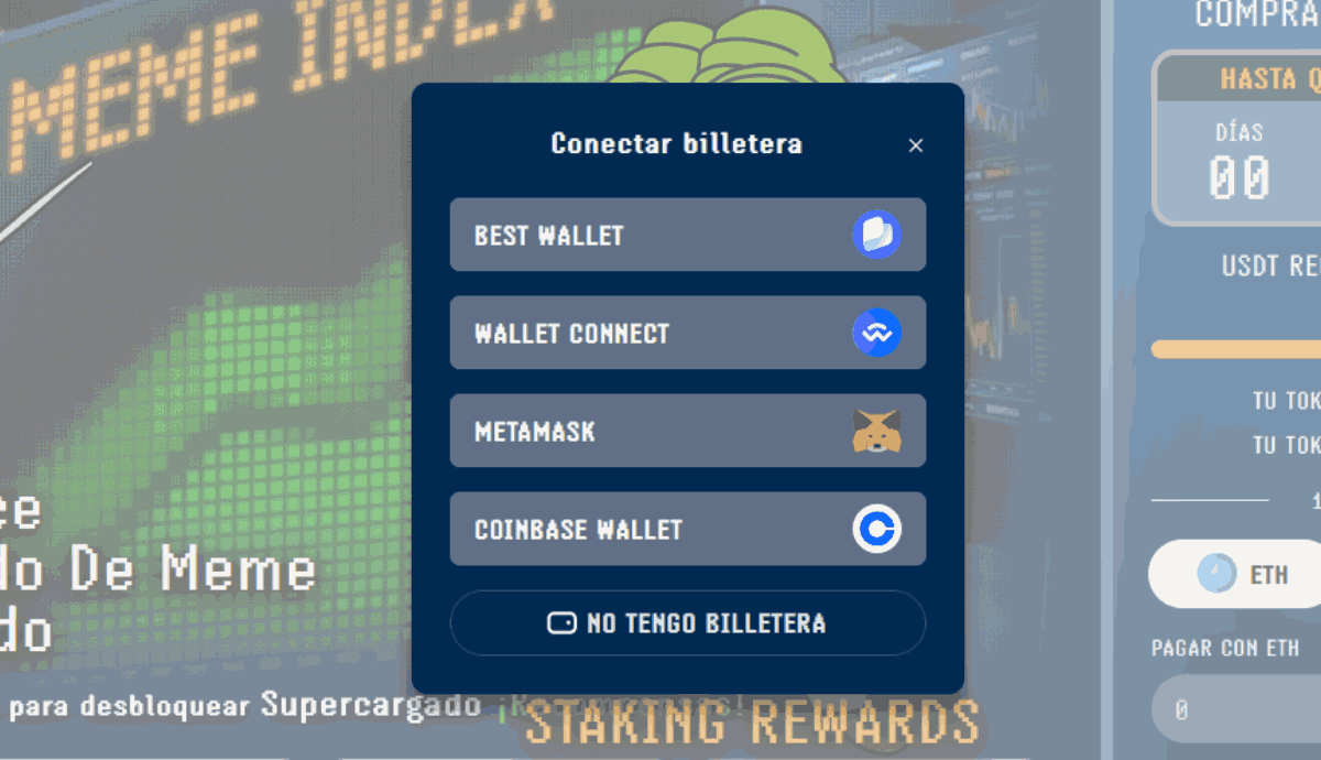 Conectar wallet tu billetera a la página de preventa de MEMEX