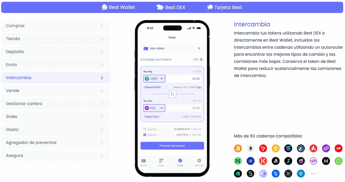Plataforma de intercambio de criptomonedas entre pares con BEST WALLET
