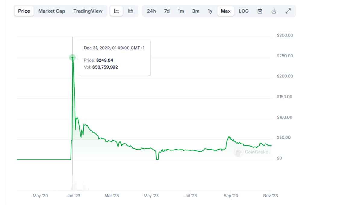 Precio máximo de Pi Coin. Fuente: CoinGecko.