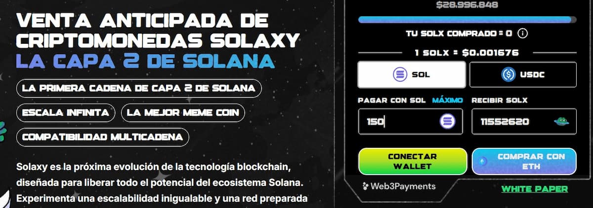 Puedes comprar Solaxy también con SOL desde la plataforma de la preventa