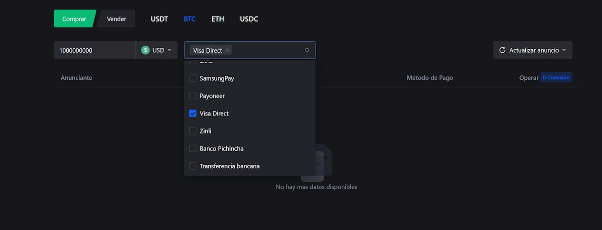 Finalmente, y una vez localices Bitcoin, podrás hacer tu compra desde Chile