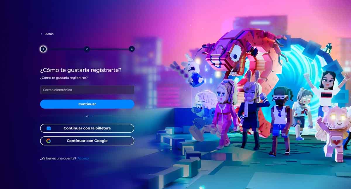 crear cuenta en The Sandbox