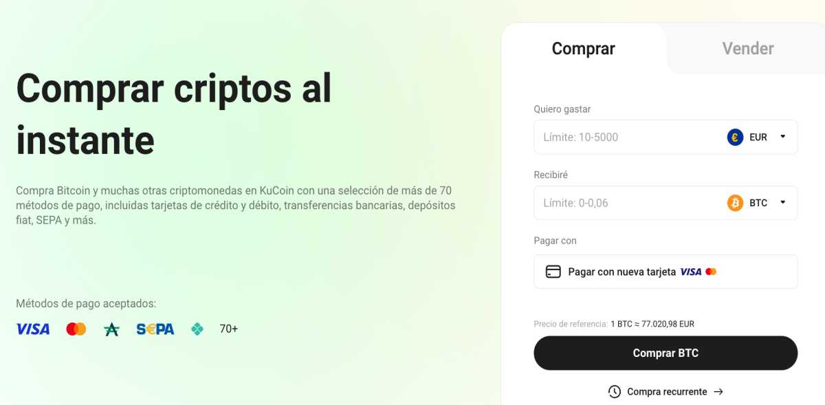 Comprar cripto al instante con Kucoin