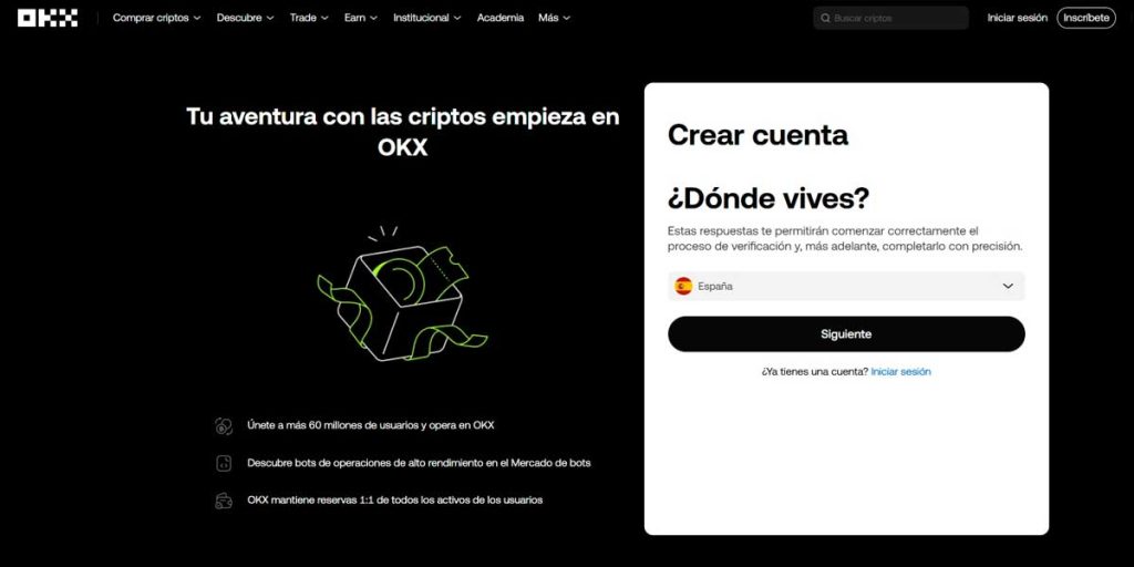 Página de OKX para obtener Bitcoin gratis