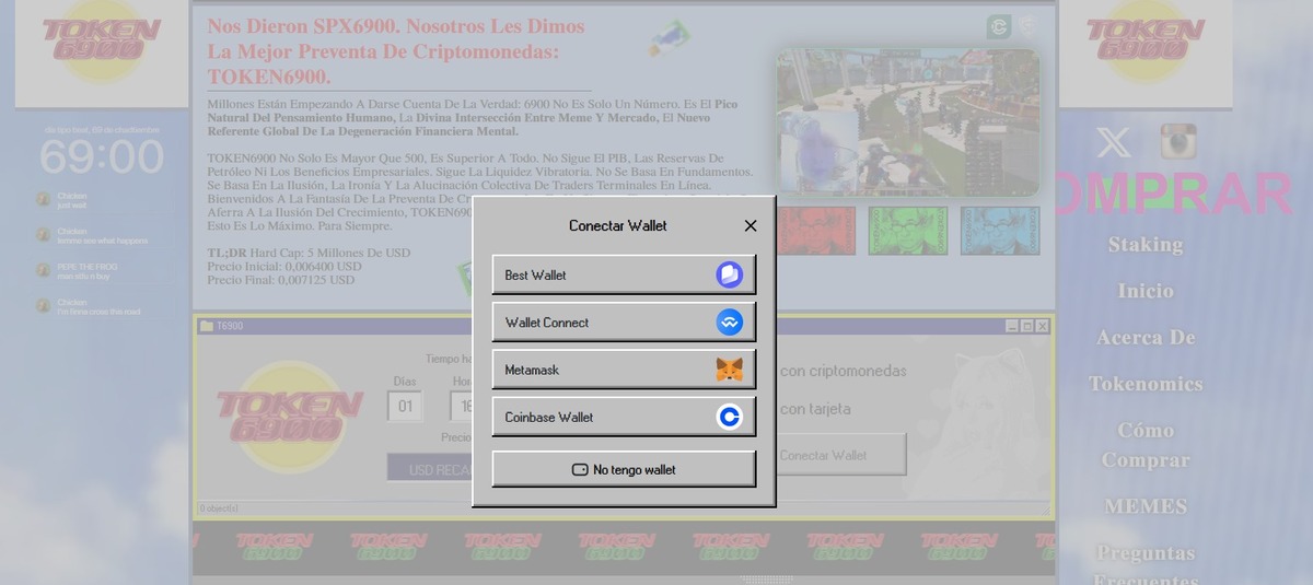 En el sitio web podremos conectar nuestra wallet para continuar comprando T6900
